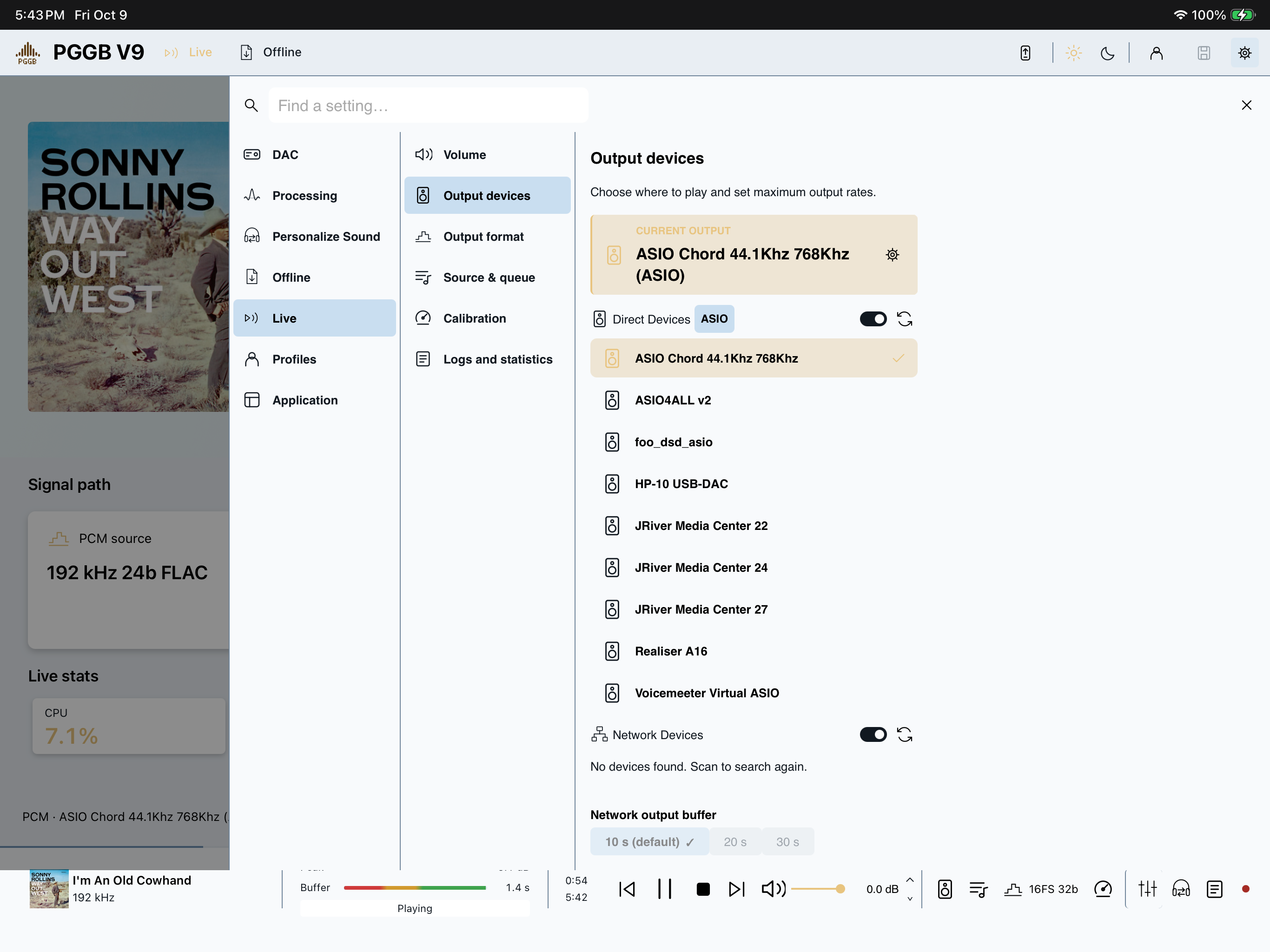 PGGB-Remote in two columns with playback and settings